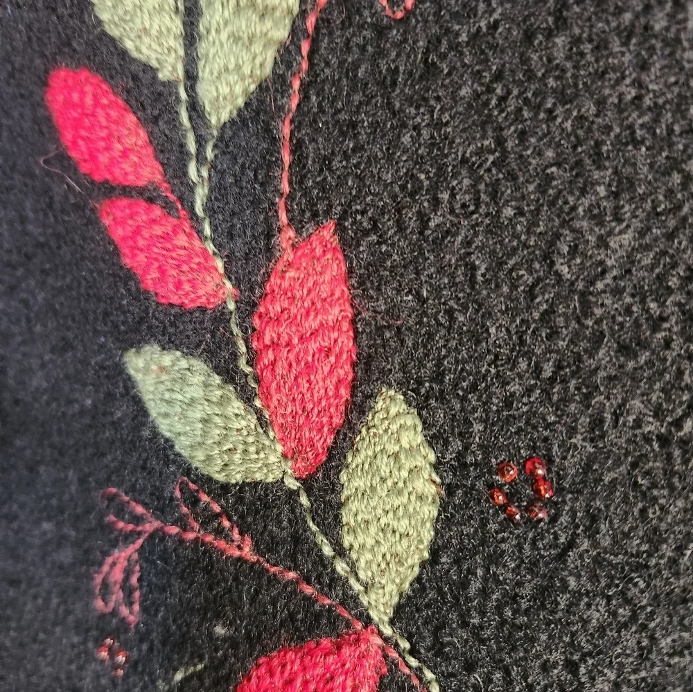 Susan Bristol Black Cardigan with Handsitched Embroidery 100% Wool Sz 2W - Picture 3 of 8